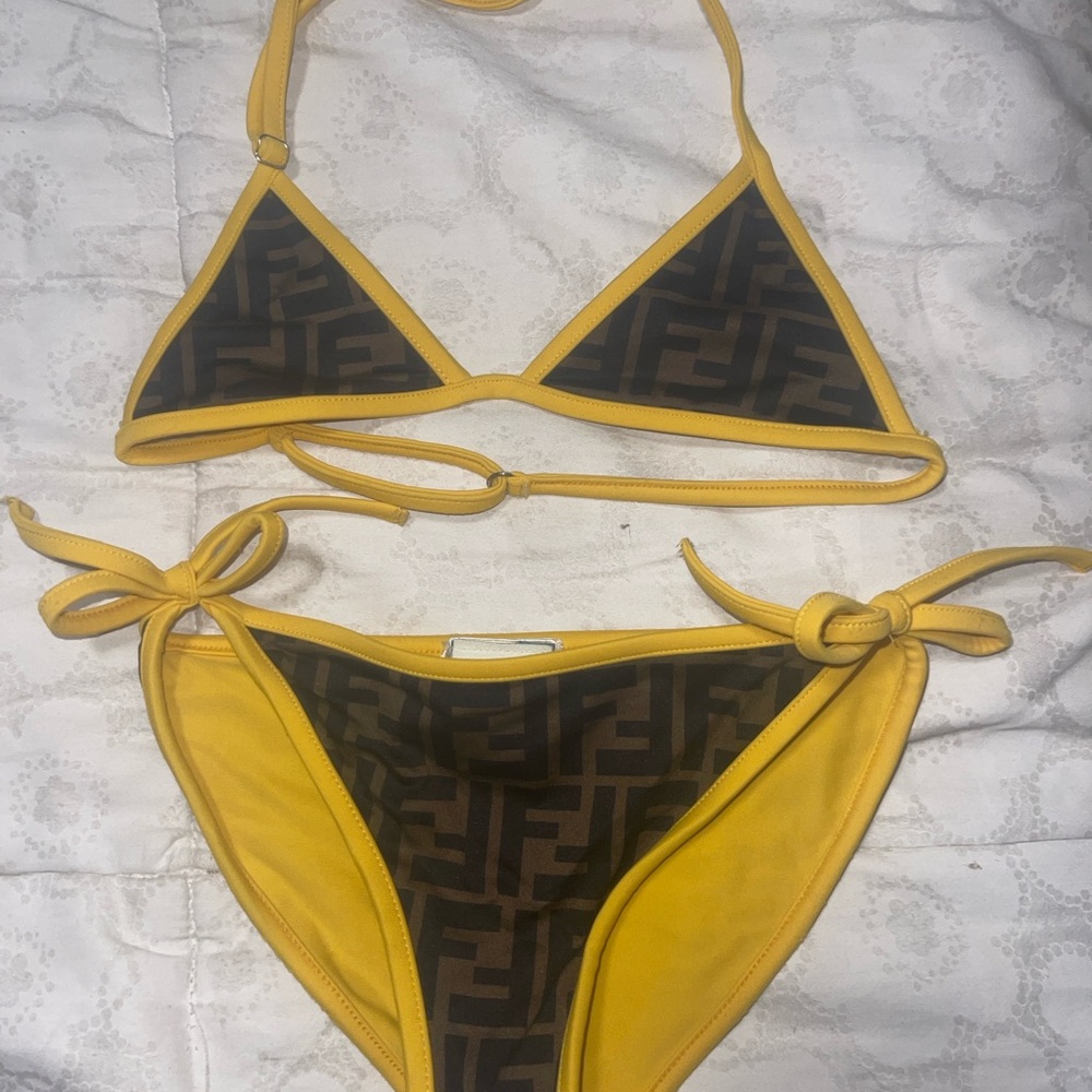 Fendi Kids Swim Bikini in Yellow and Brown